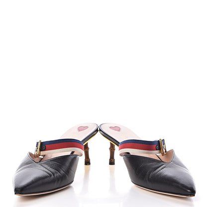 Gucci Malaga Kid Sylvie Web Bamboo Low Heel Mules 40 Black 5 of 14