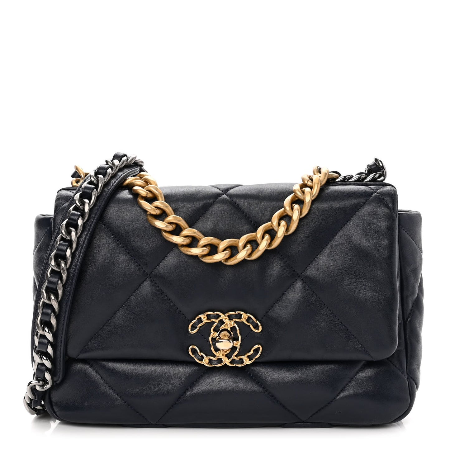 Goatskin Quilted Medium Chanel 19 Flap Navy Blue