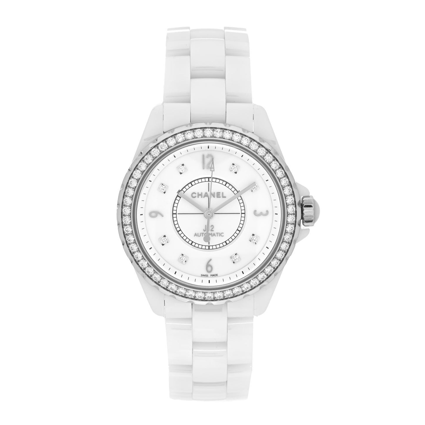Stainless Steel Ceramic Diamond Bezel 38mm J12 Automatic Watch White