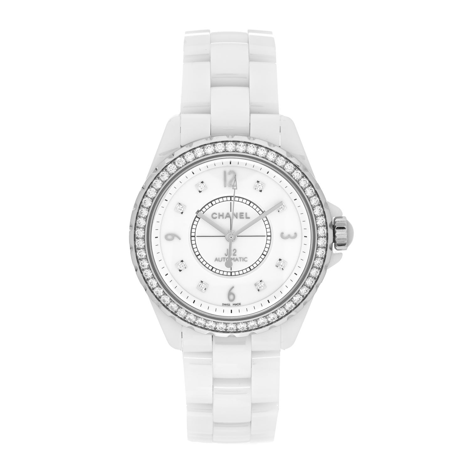 Chanel Stainless Steel Ceramic Diamond Bezel 38mm J12 Automatic Watch White 1 of 5