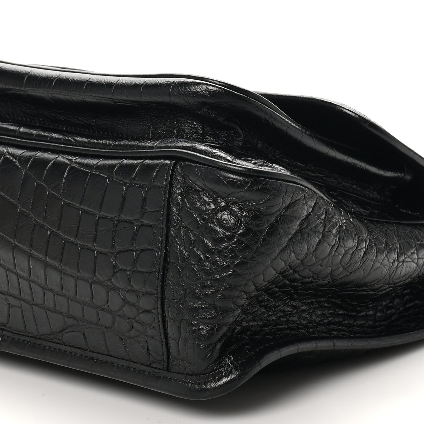 Crocodile Embossed Lambskin Monogram Medium Niki Chain Satchel Black