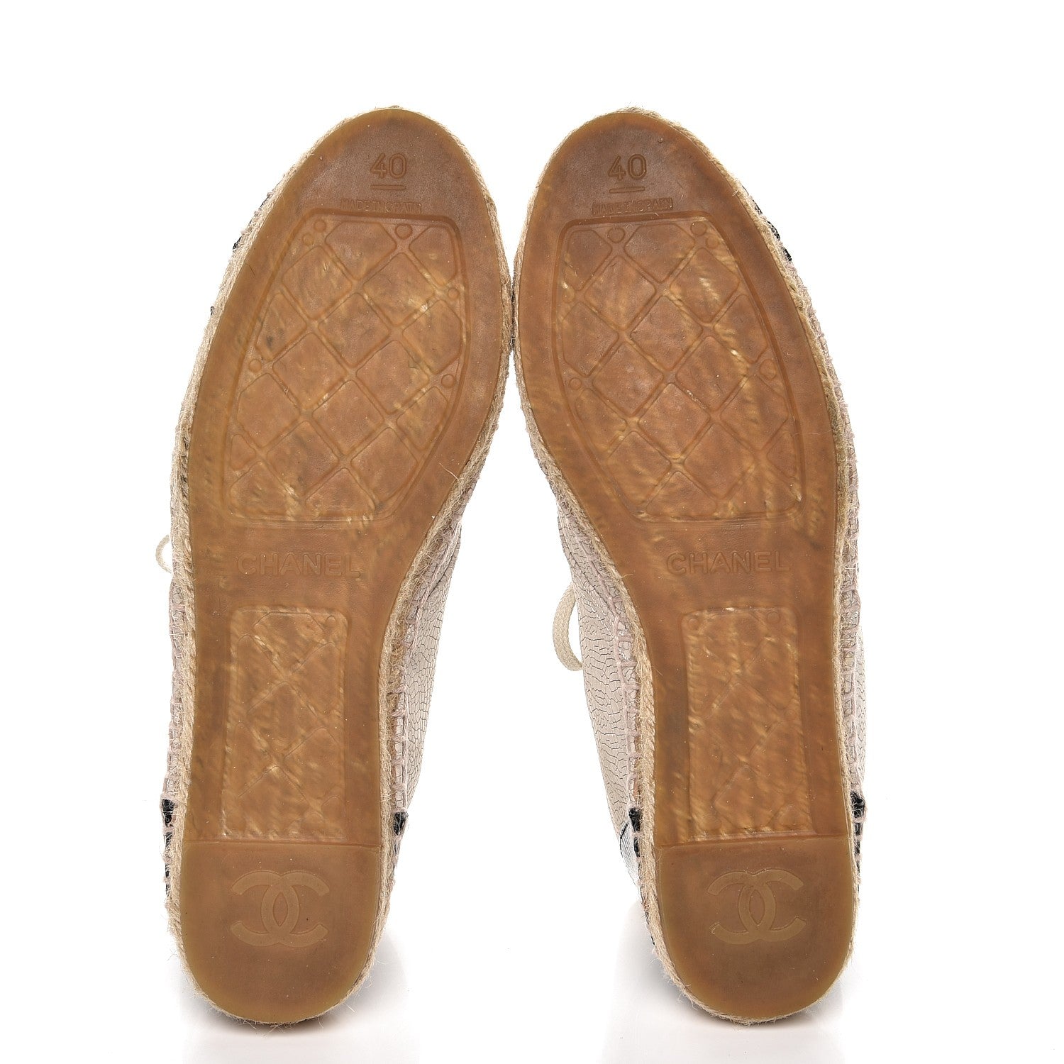 Chanel Crackled Calfskin High Top Espadrilles 40 Light Beige Black 5 of 12