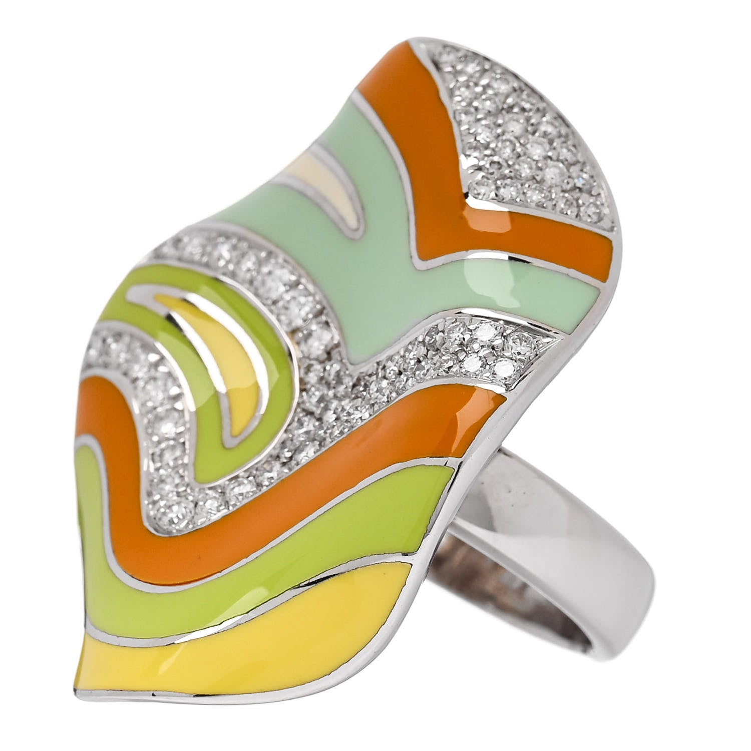 Roberto Coin 18K White Gold Diamond Enamel Ring 53 6.5 Multicolor 3 of 7