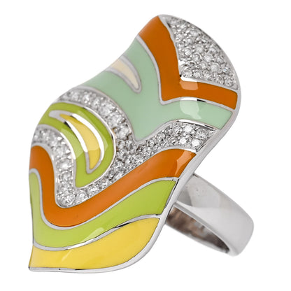 Roberto Coin 18K White Gold Diamond Enamel Ring 53 6.5 Multicolor 3 of 7
