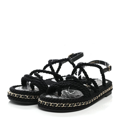 Chanel Lambskin Cord Chain CC Sandals 38 Black 3 of 9