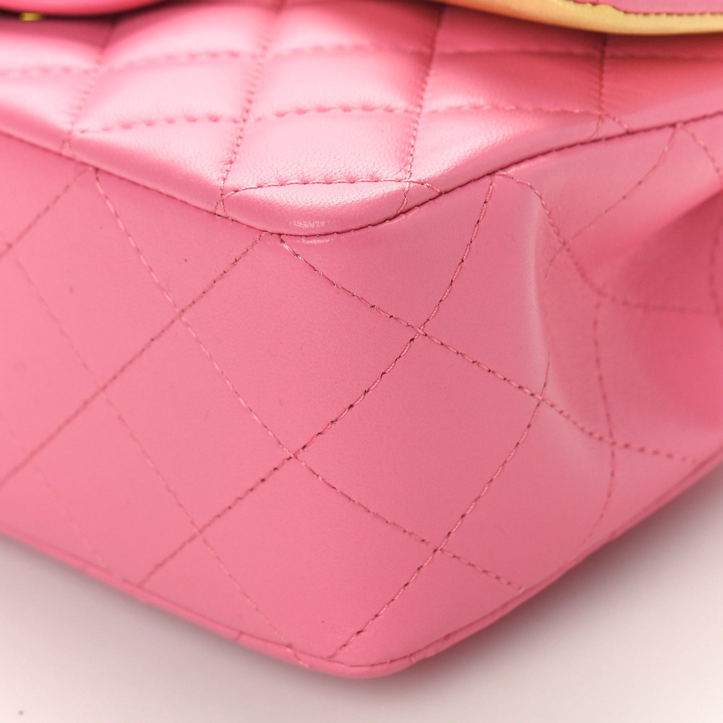 Lambskin Quilted Mini Rectangular Flap Pink Yellow