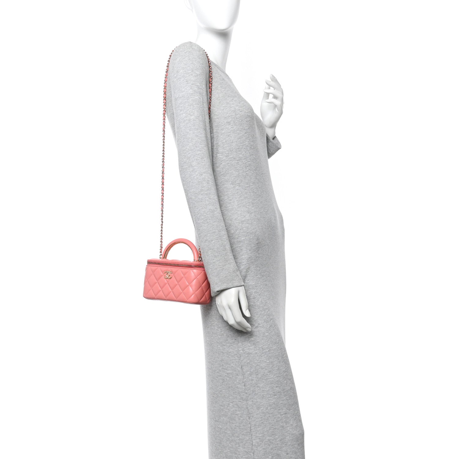 Chanel Lambskin Quilted Small Charming Top Handle Vanity Case With Chain Pink 2 of 14