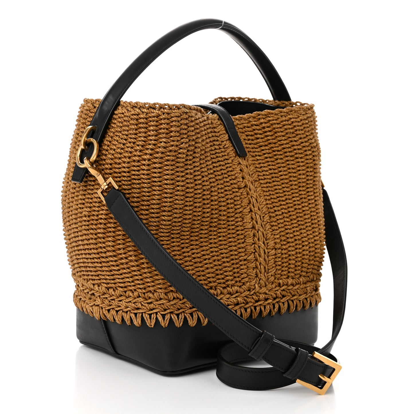 Raffia Vegetable Le 37 Bucket Bag Natural Black