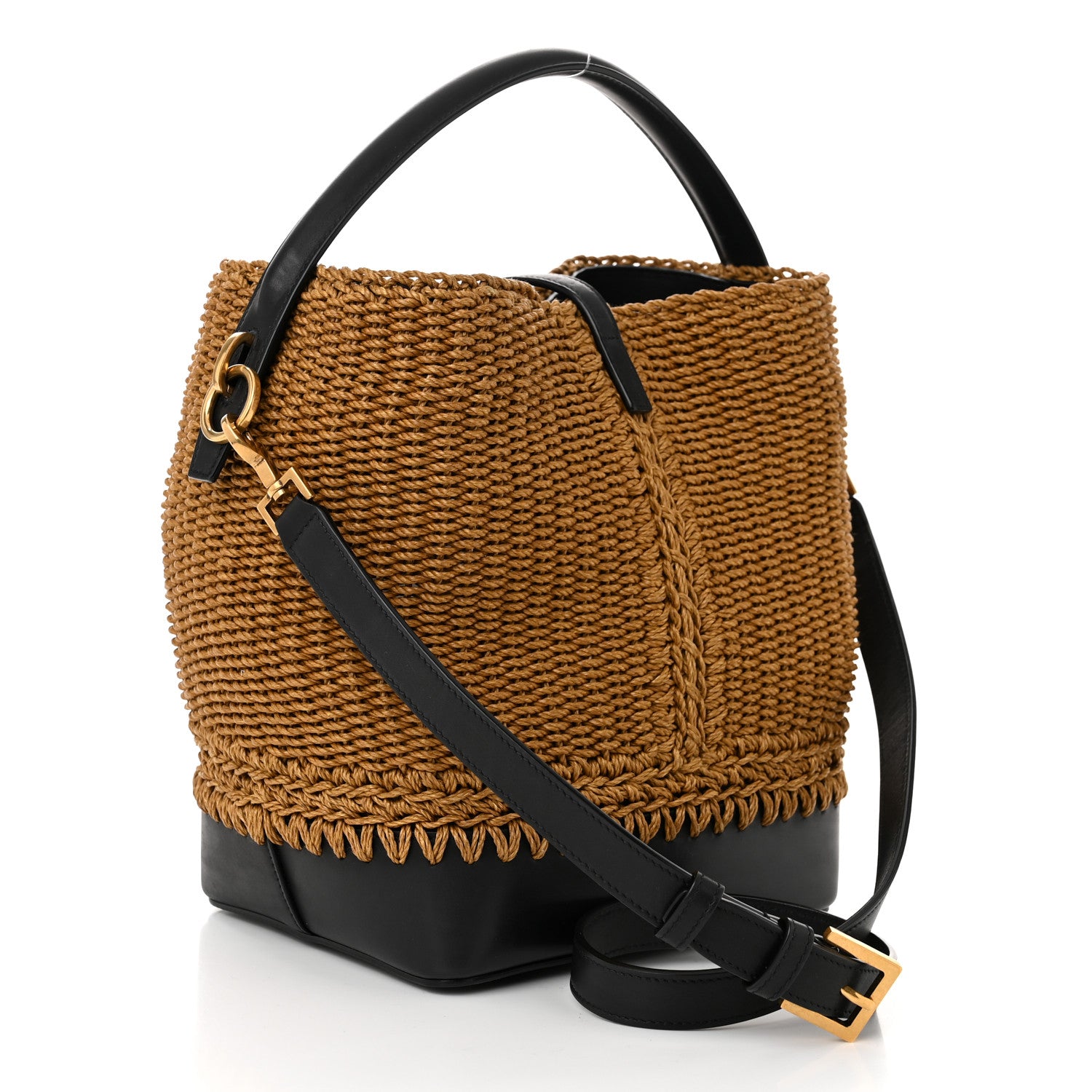 Saint Laurent Raffia Vegetable Le 37 Bucket Bag Natural Black 4 of 11