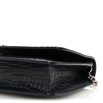 Jimmy Choo Calfskin Crocodile Embossed Palace Crossbody Navy 9 of 10