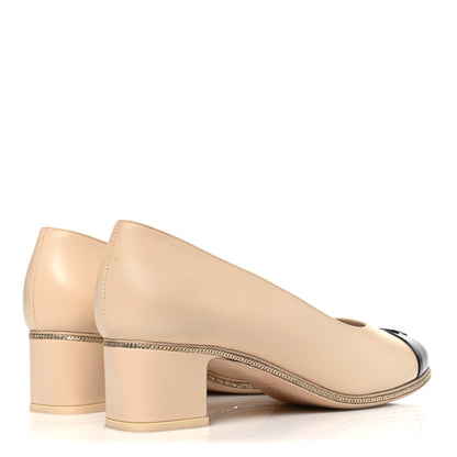 Chanel Calfskin Patent Cap Toe CC Pumps 39.5 Light Beige Black 5 of 12