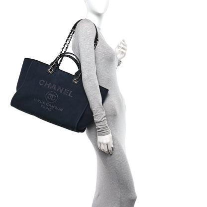 Chanel Mixed Fibers Calfskin Medium Deauville Tote Navy Blue 2 of 12