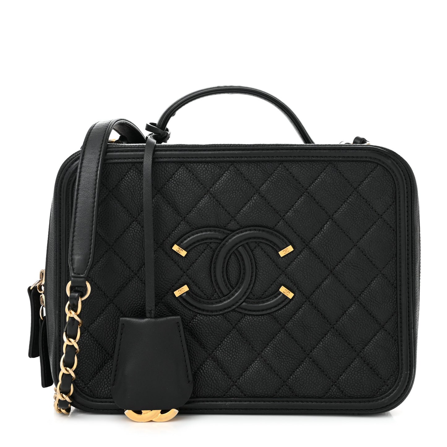 Caviar Quilted Large CC Filigree Vanity Case Black