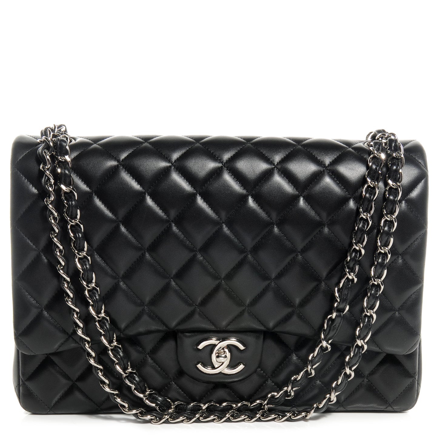 Lambskin Quilted Maxi Double Flap Black