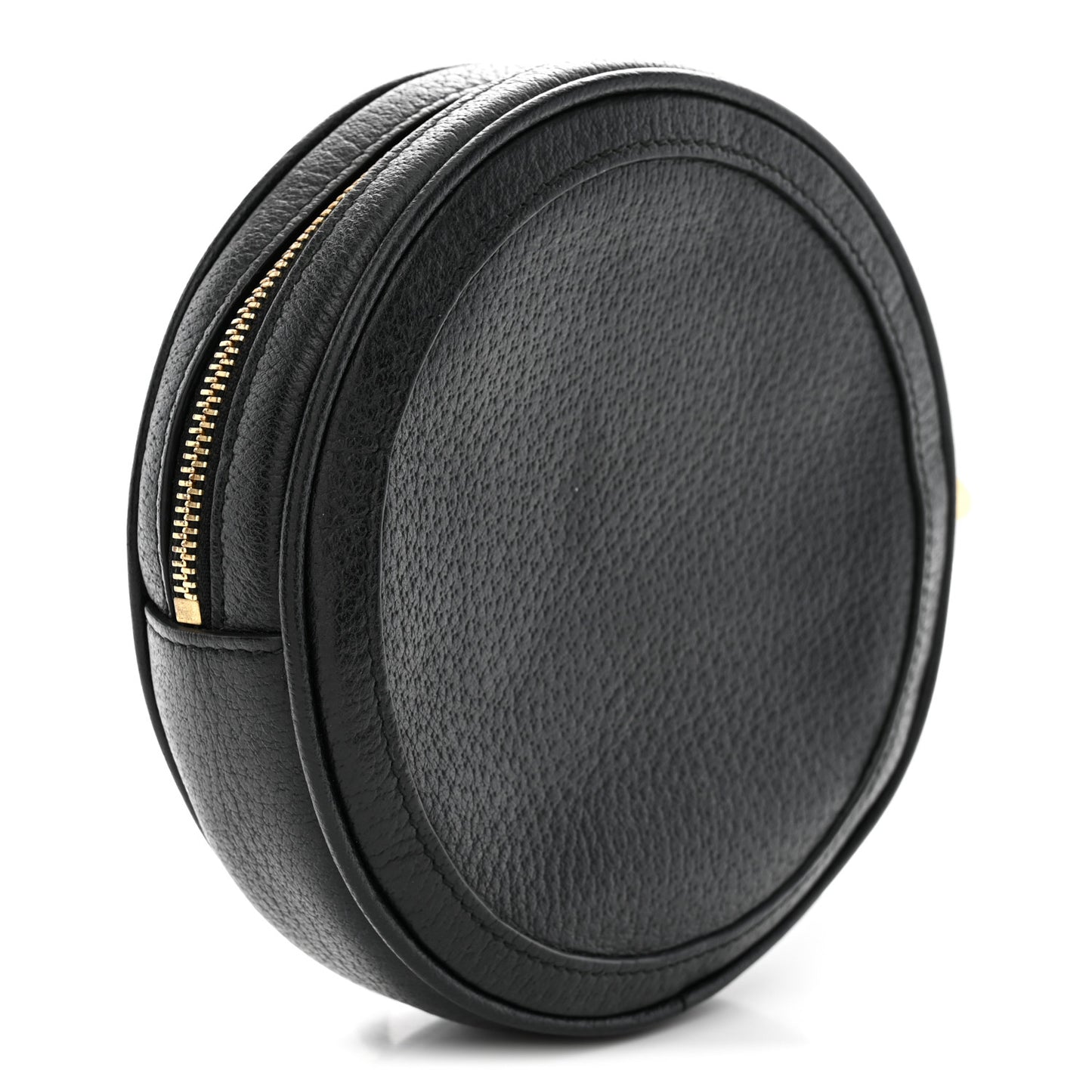 Textured Calfskin Web Ophidia Round Wrist Wallet  Black