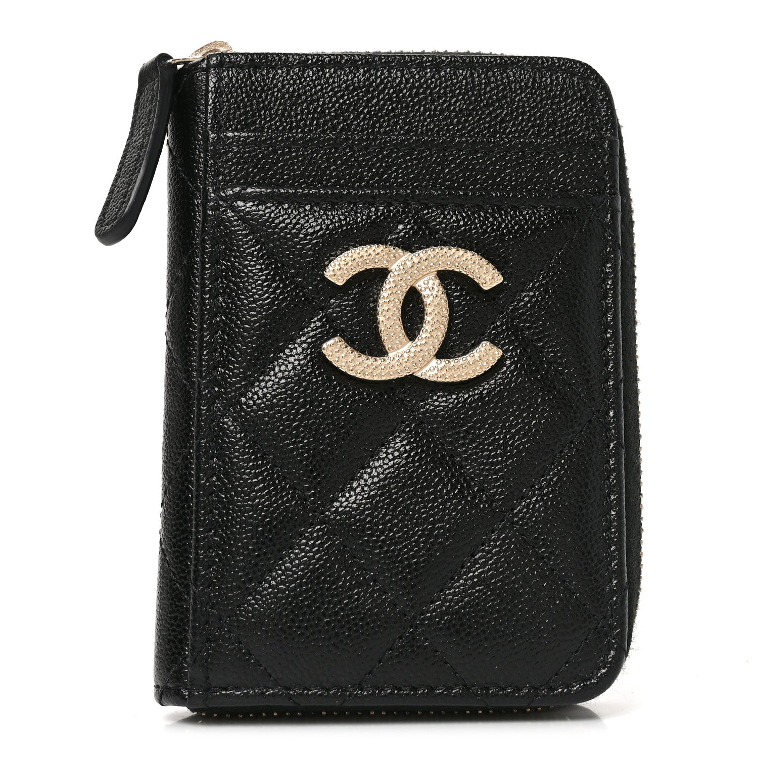 Chanel Caviar Quilted Studded CC Zip Card Holder Black 1 of 8