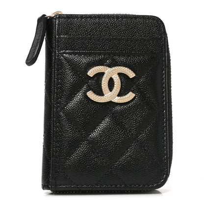 Chanel Caviar Quilted Studded CC Zip Card Holder Black 1 of 8