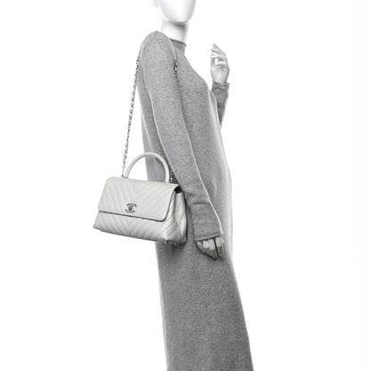Chanel Iridescent Caviar Chevron Quilted Small Coco Handle Flap White 3 of 11