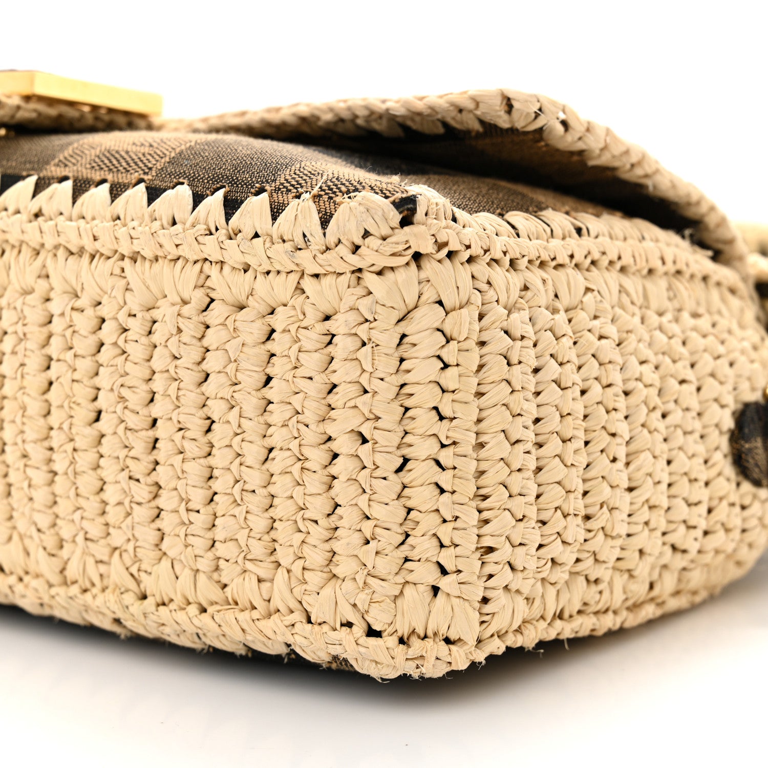 Fendi Fabric Jacquard Raffia Straw Pequin Gingham Woven Baguette Beige Black Natural 9 of 9