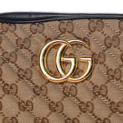 Gucci Monogram Matelasse Diagonal Small GG Marmont Chain Shoulder Bag Beige Black 7 of 10