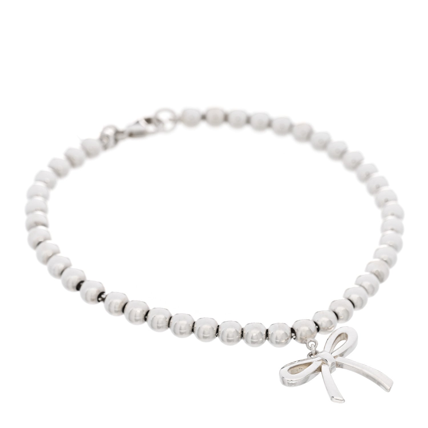 Tiffany Sterling Silver 4mm Bow Bead Bracelet 1 of 3