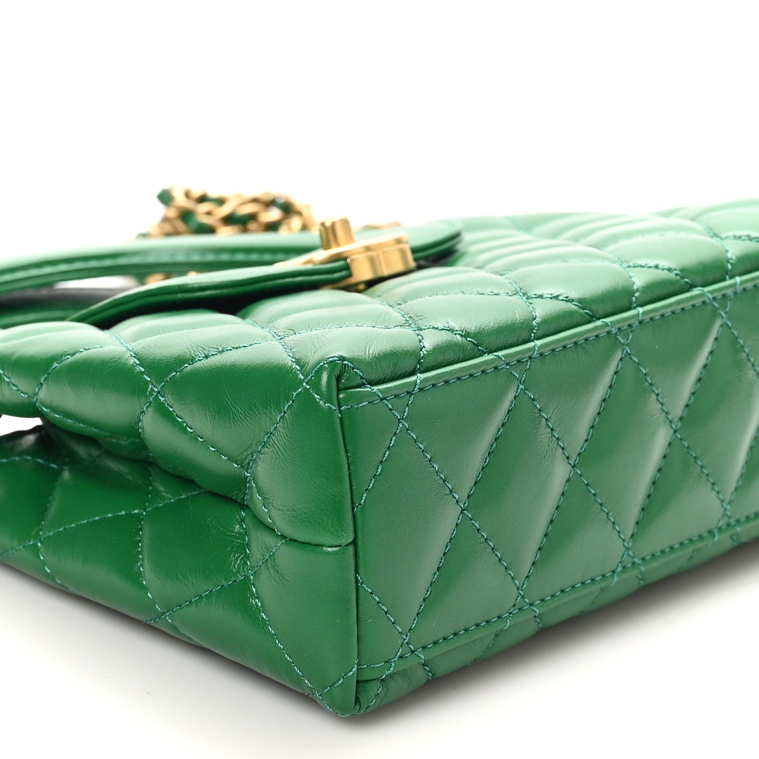 Chanel Shiny Aged Calfskin Quilted Nano Kelly Shopper Green 9 of 11