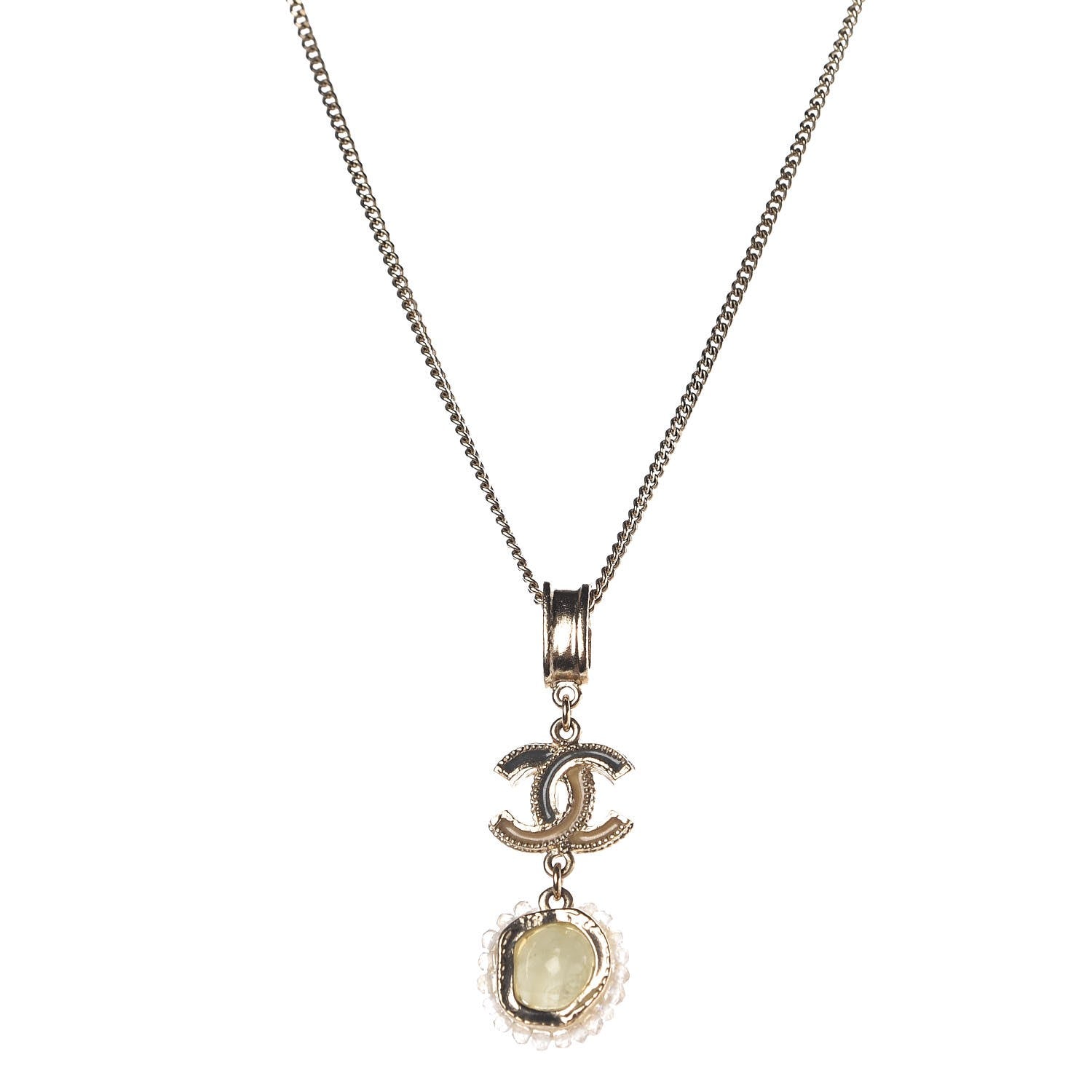 Chanel Resin Enamel CC Drop Necklace Light Gold 1 of 4