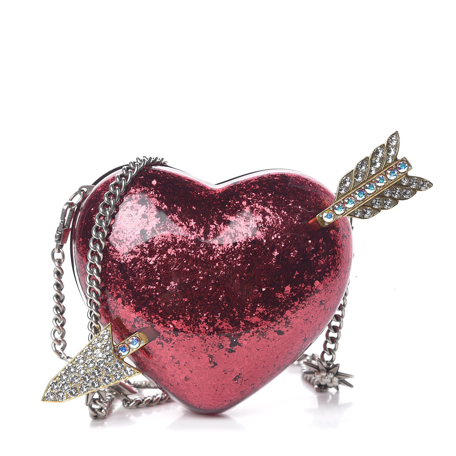 Gucci Glitter Resin Broadway Heart Minaudiere Clutch Fuxia 1 of 14