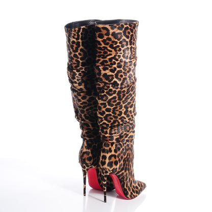 Christian Louboutin Leopard Pony Hair Ishtar Botta 120 Ruched Knee Boots 38.5 4 of 6