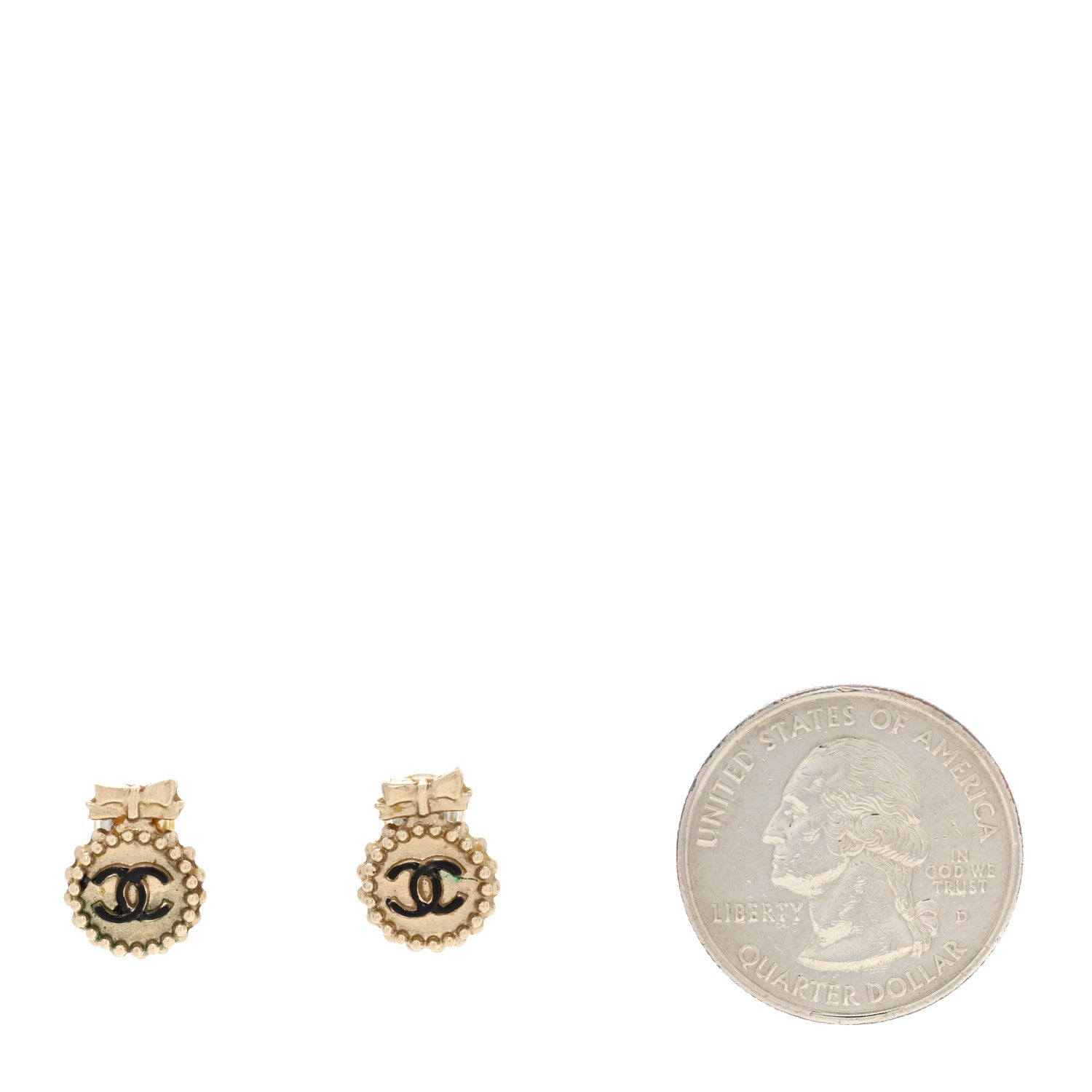 Chanel CC Bow Earrings Black Gold 2 of 7