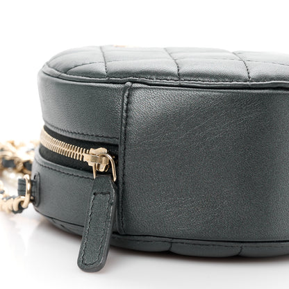 Chanel Iridescent Lambskin Quilted Pearl Round Clutch With Chain Black 9 of 11