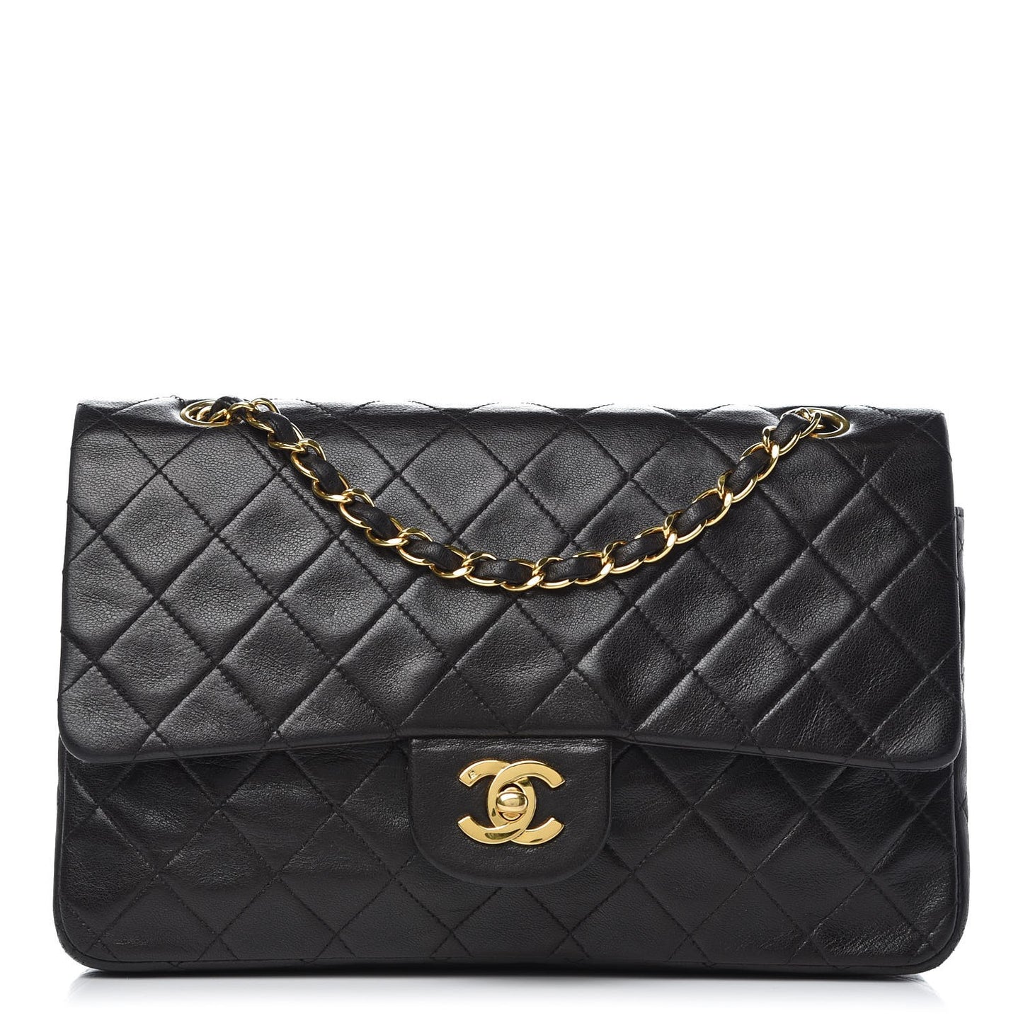 Lambskin Quilted Medium Double Flap Black