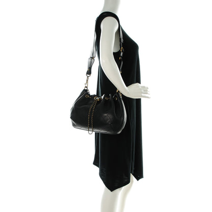 Chanel Calfskin Stitched Medium Drawstring CC Bag Black 2 of 7