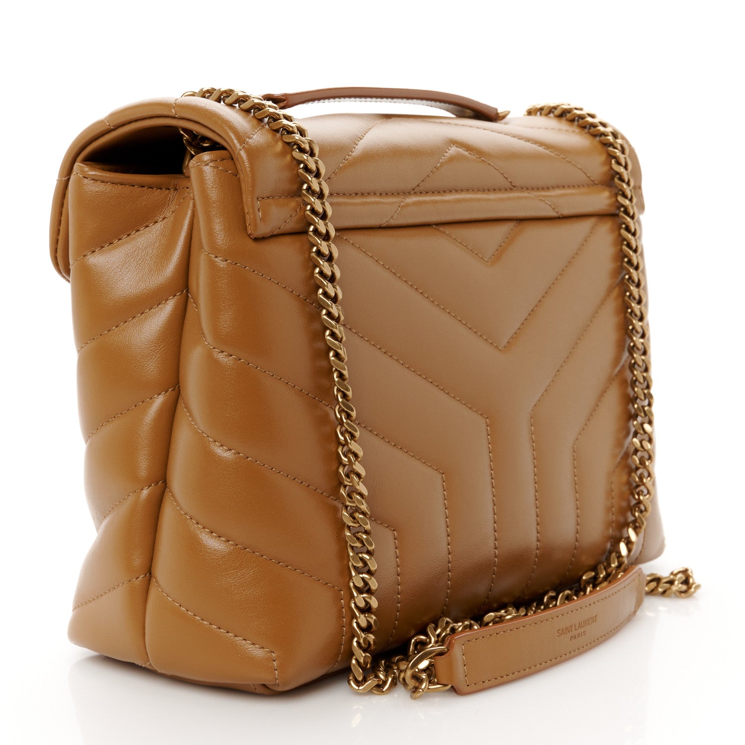 Saint Laurent Calfskin Y Quilted Monogram Small Loulou Chain Satchel Dark Natural 3 of 11
