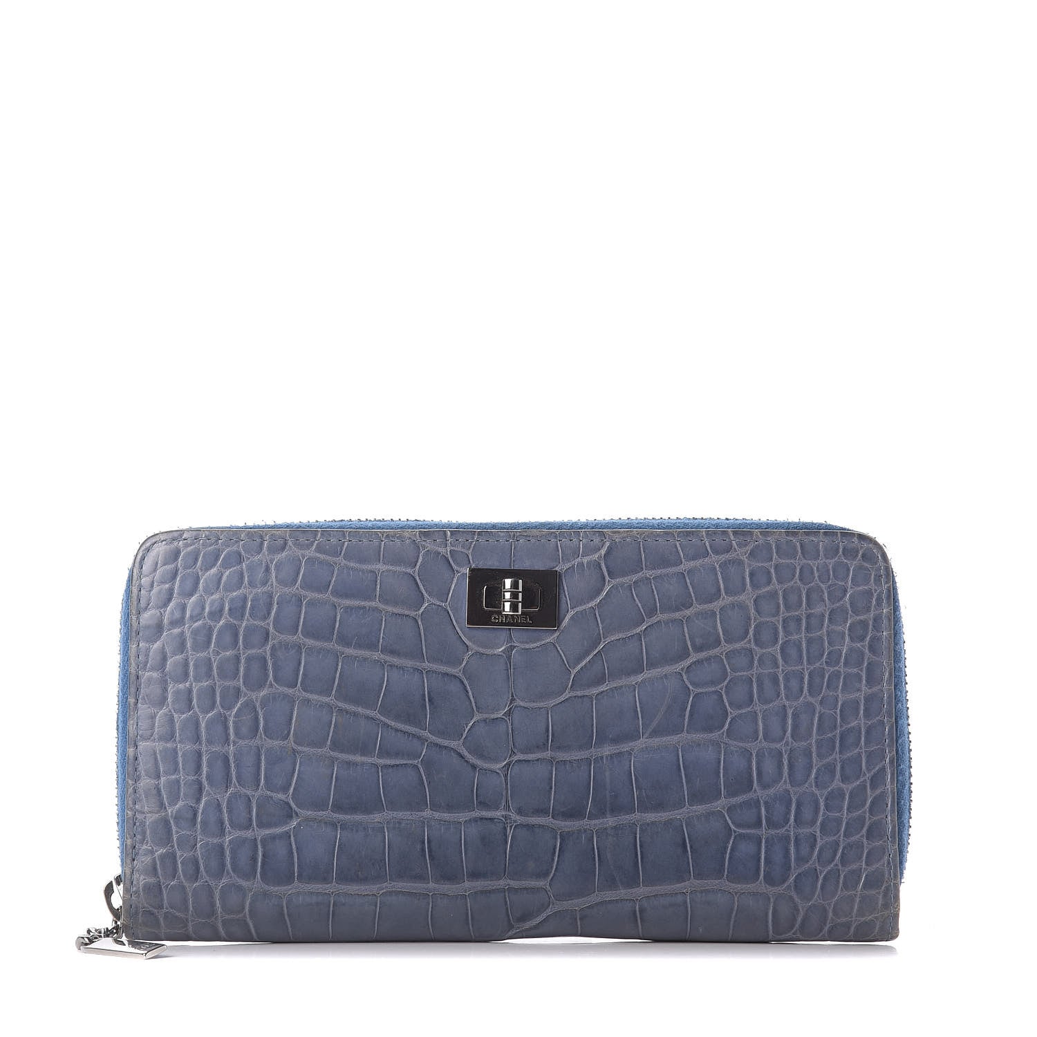 Chanel Matte Alligator Reissue Large Gusset Zip Around Wallet Blue 1 of 9