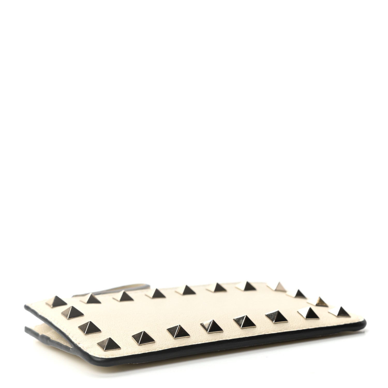 Valentino Garavani Vitello Rockstud Key Coin Case Card Holder Cream 4 of 8