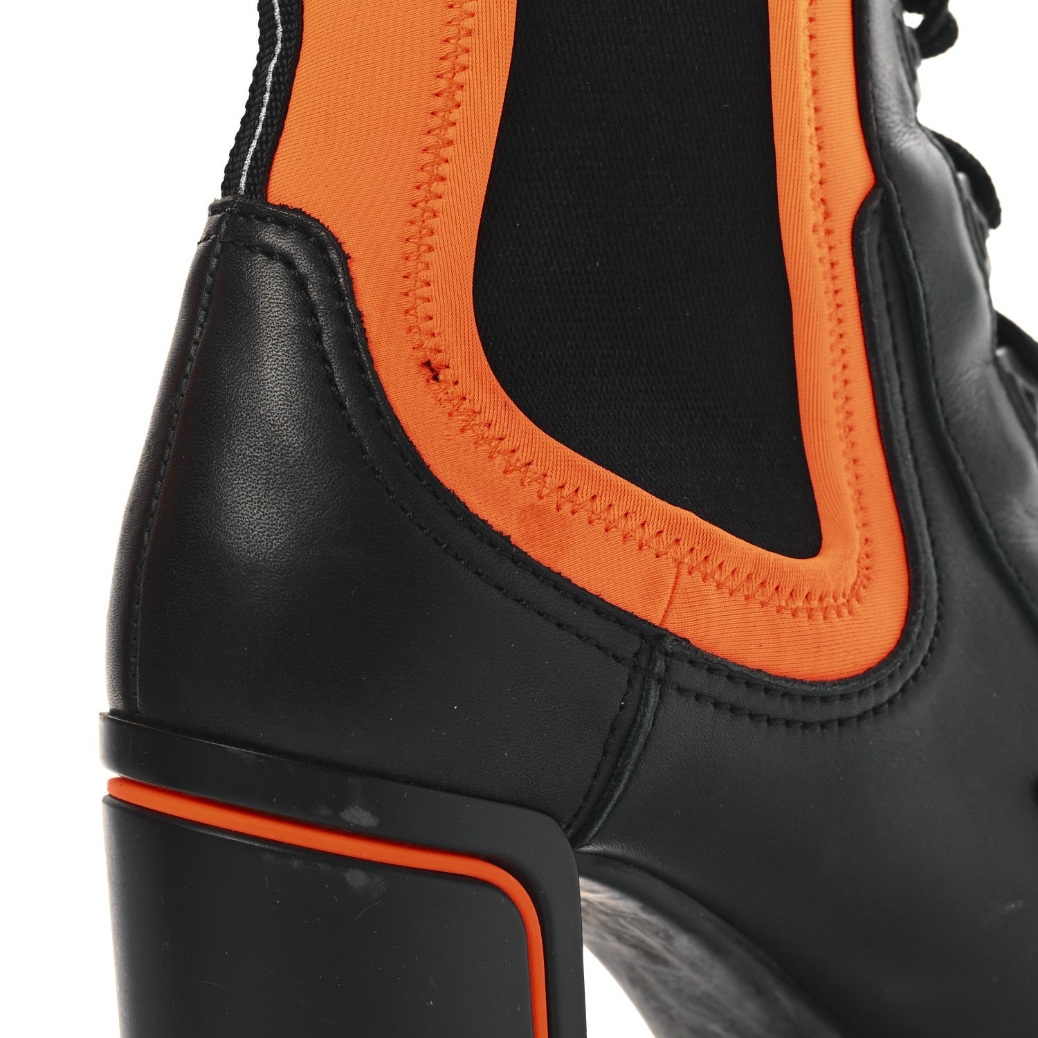 Prada Vitello Montana Neoprene Lace Up Chelsea 110mm Ankle Boots 38 Black Arancio 11 of 12