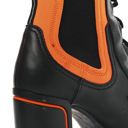 Prada Vitello Montana Neoprene Lace Up Chelsea 110mm Ankle Boots 38 Black Arancio 11 of 12