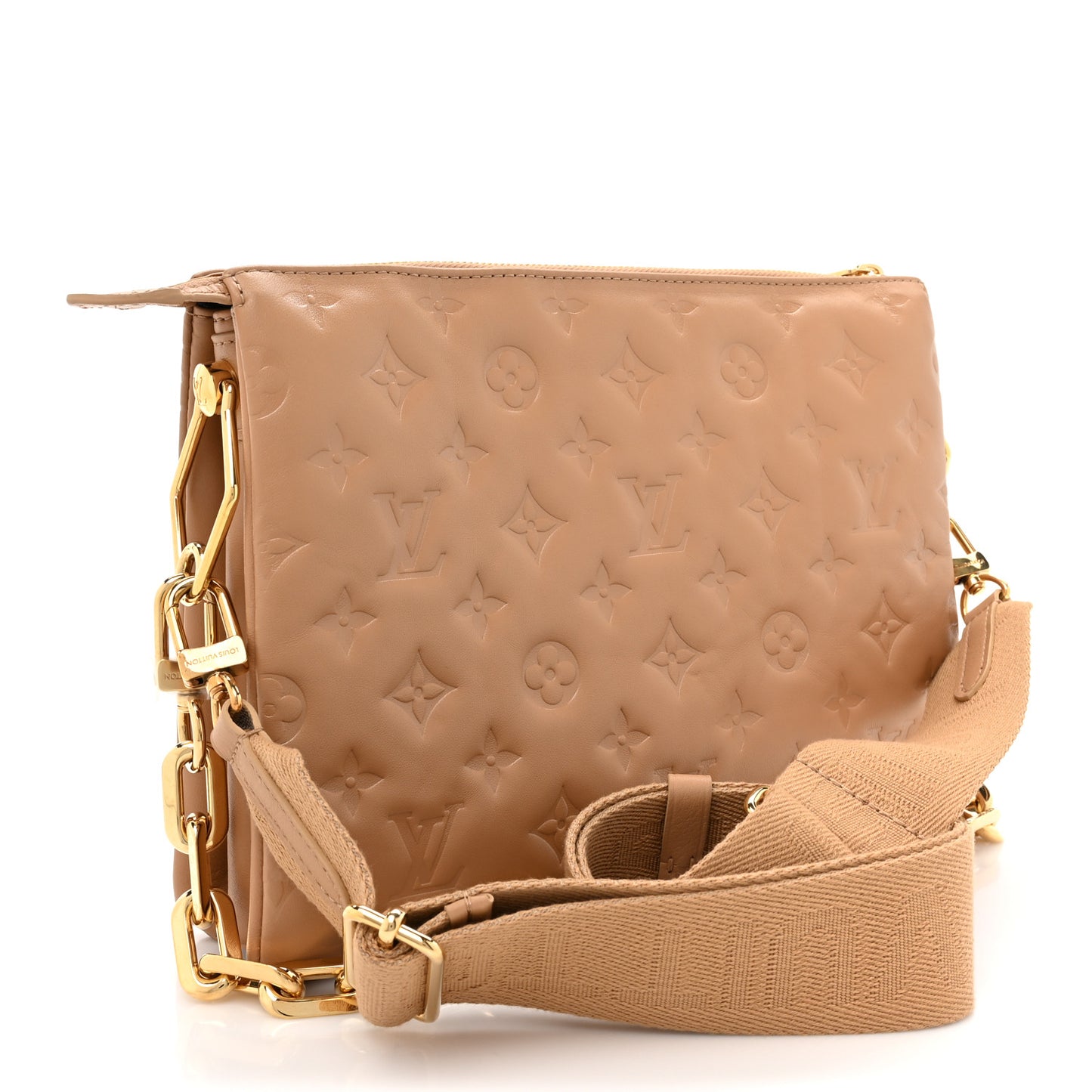 Lambskin Embossed Monogram Coussin PM Camel