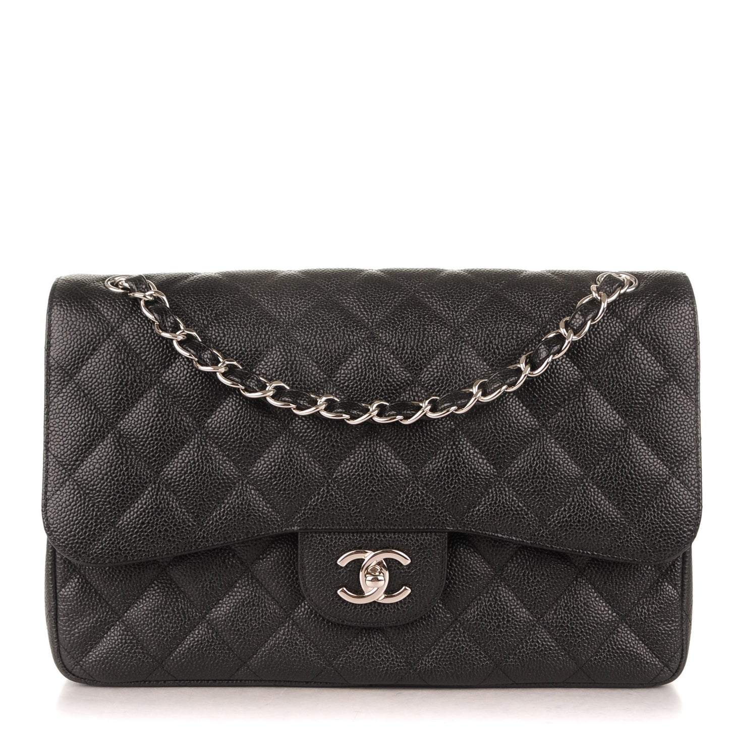 Caviar Quilted Jumbo Double Flap Black