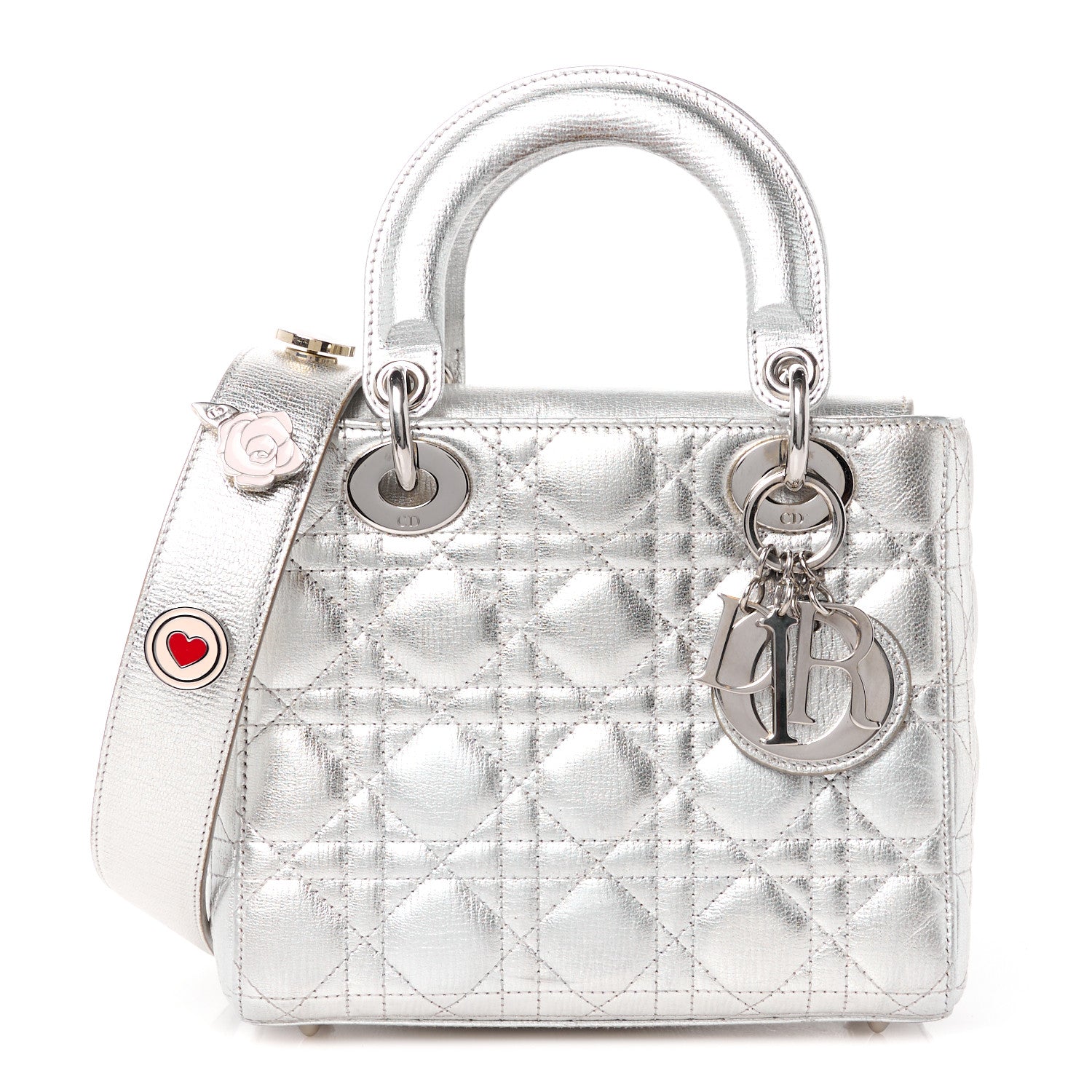 Christian Dior Metallic Grained Calfskin Cannage Small Lucky Badges My Lady Dior Silver 1 of 11