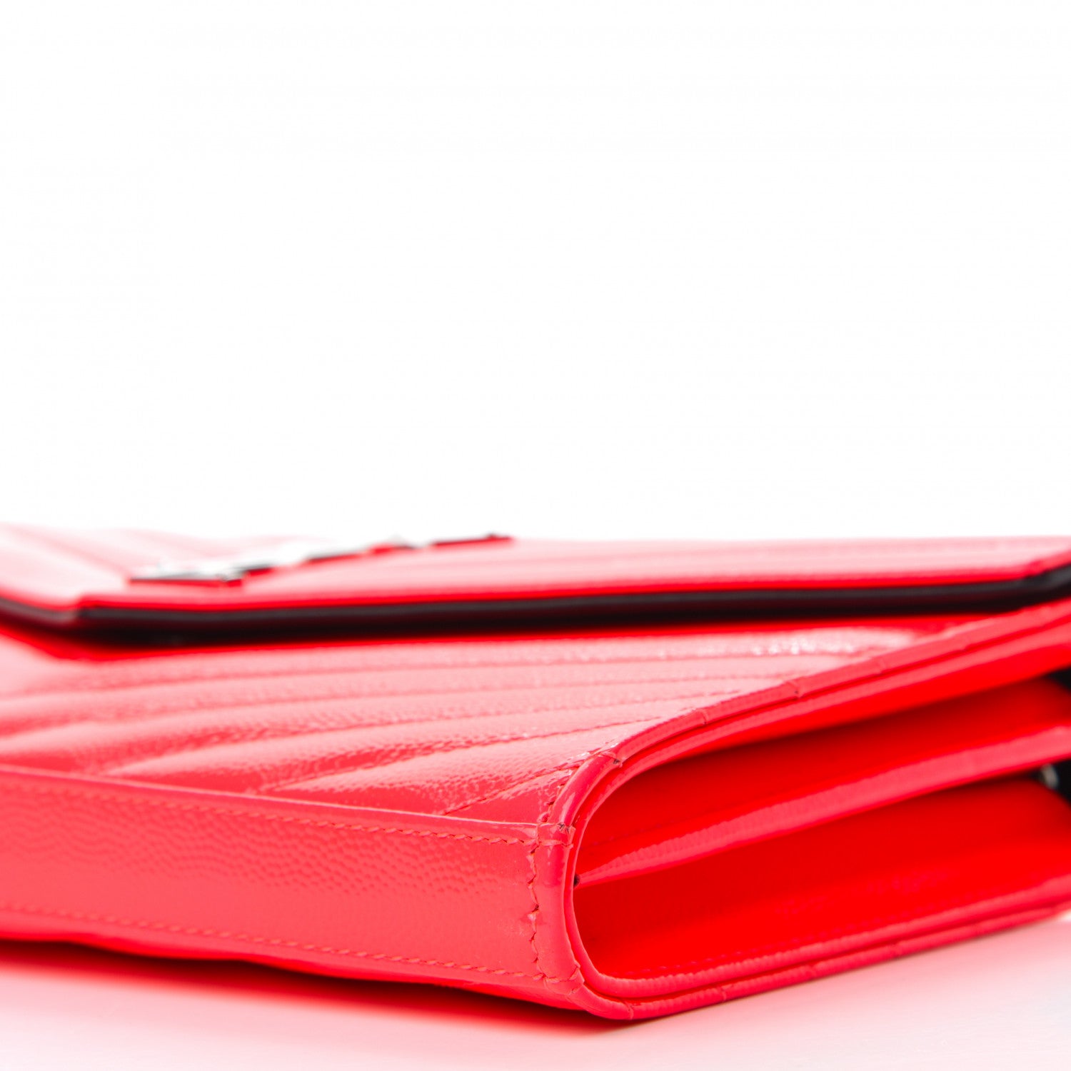 Saint Laurent Patent Grain De Poudre Matelasse Chevron Monogram Chain Wallet Neon Pink 7 of 9