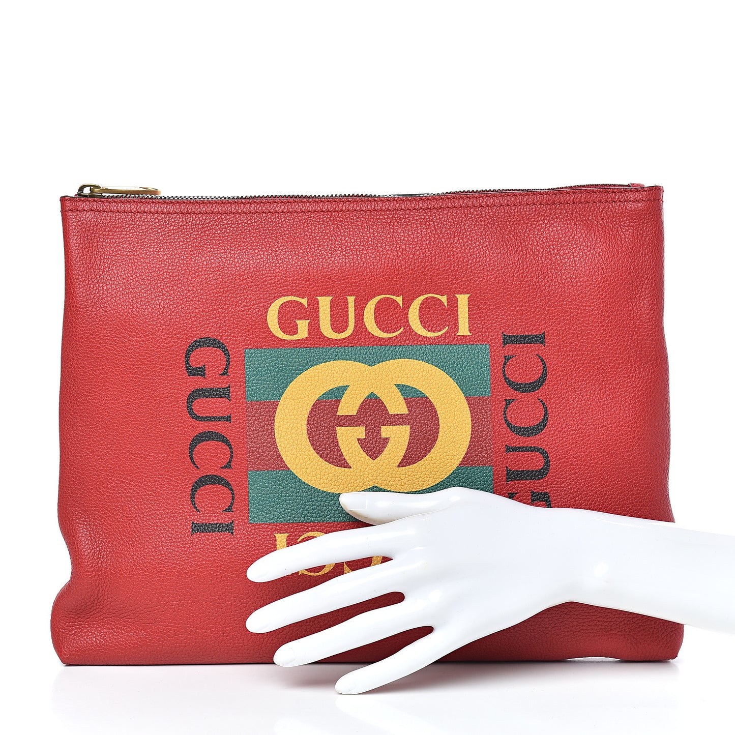 Pebbled Calfskin Medium Logo Portfolio Clutch Hibiscus Red