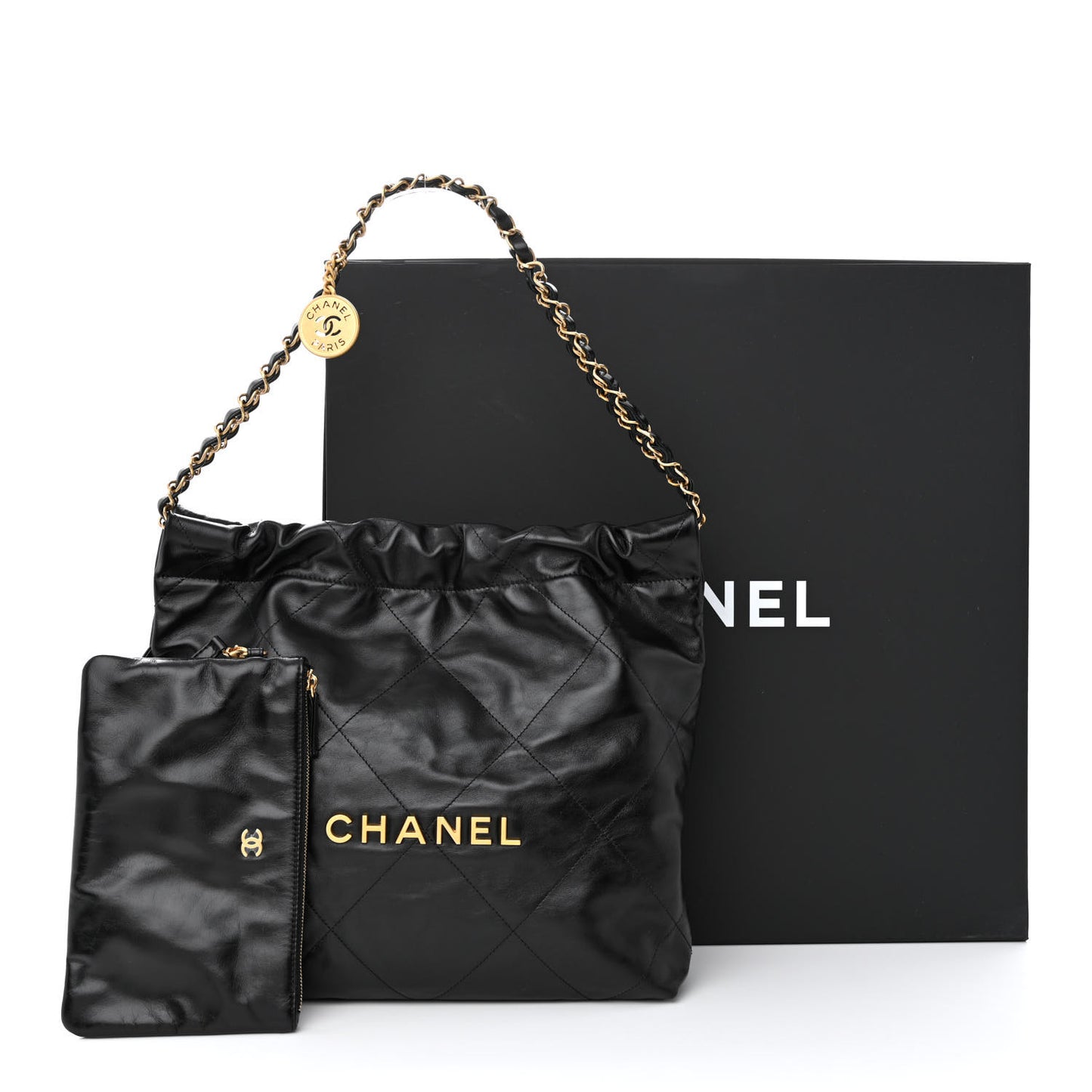 Shiny Calfskin Quilted Small Chanel 22 Black