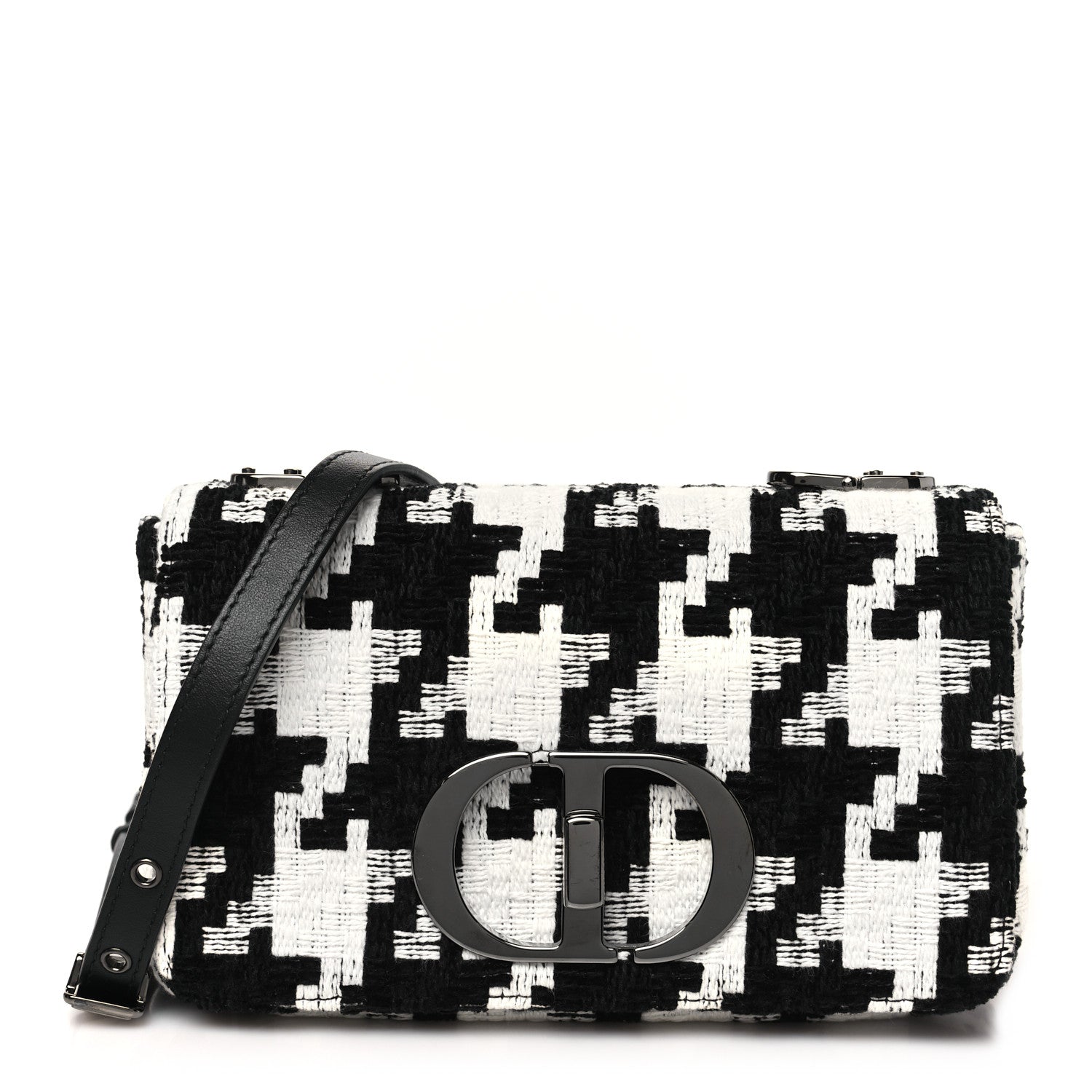 Christian Dior Tweed Macro Houndstooth Small Caro Bag Black White 1 of 10