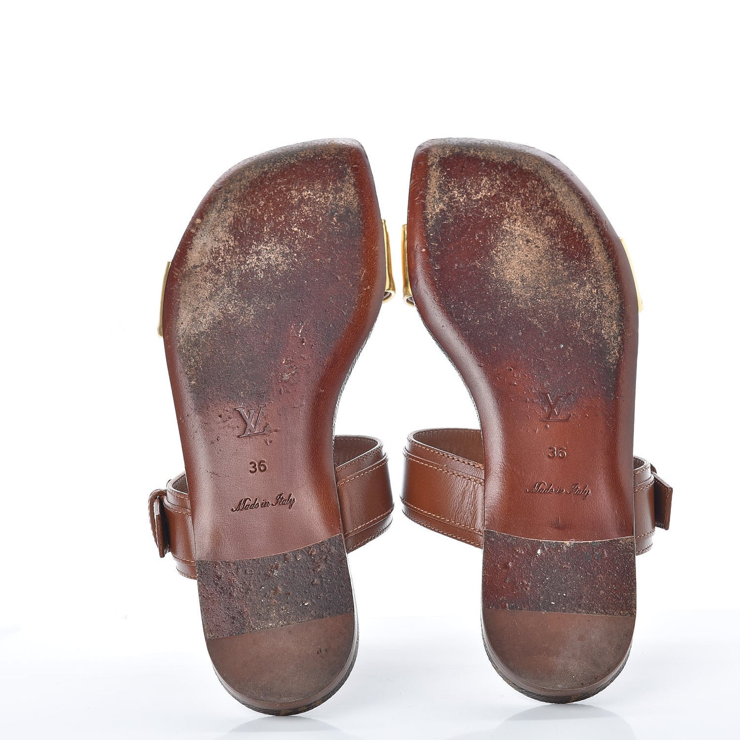 Calfskin Monogram Golden Bloom Flat Sandals 36 Gold