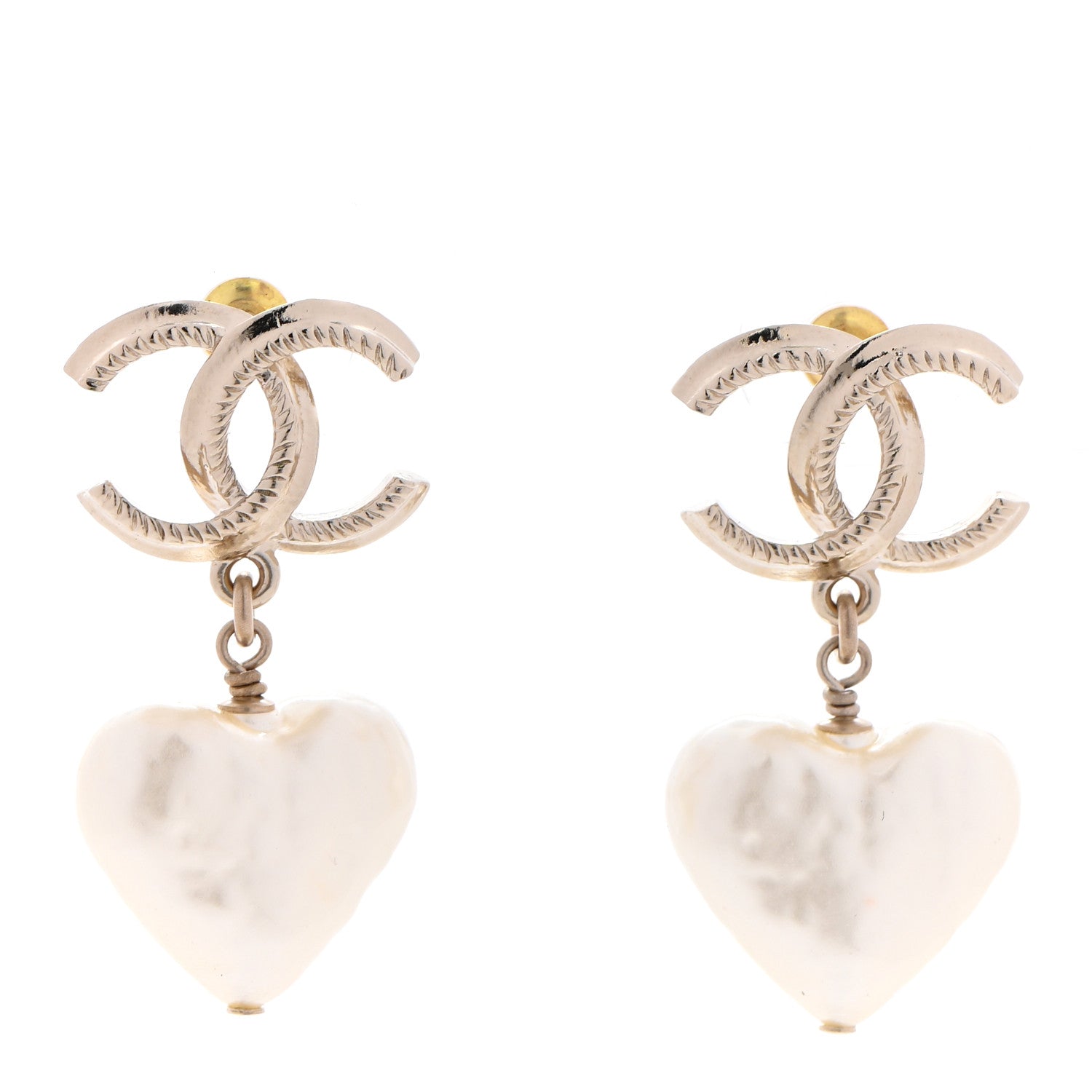 Chanel Pearl CC Heart Drop Earrings Gold 1 of 4