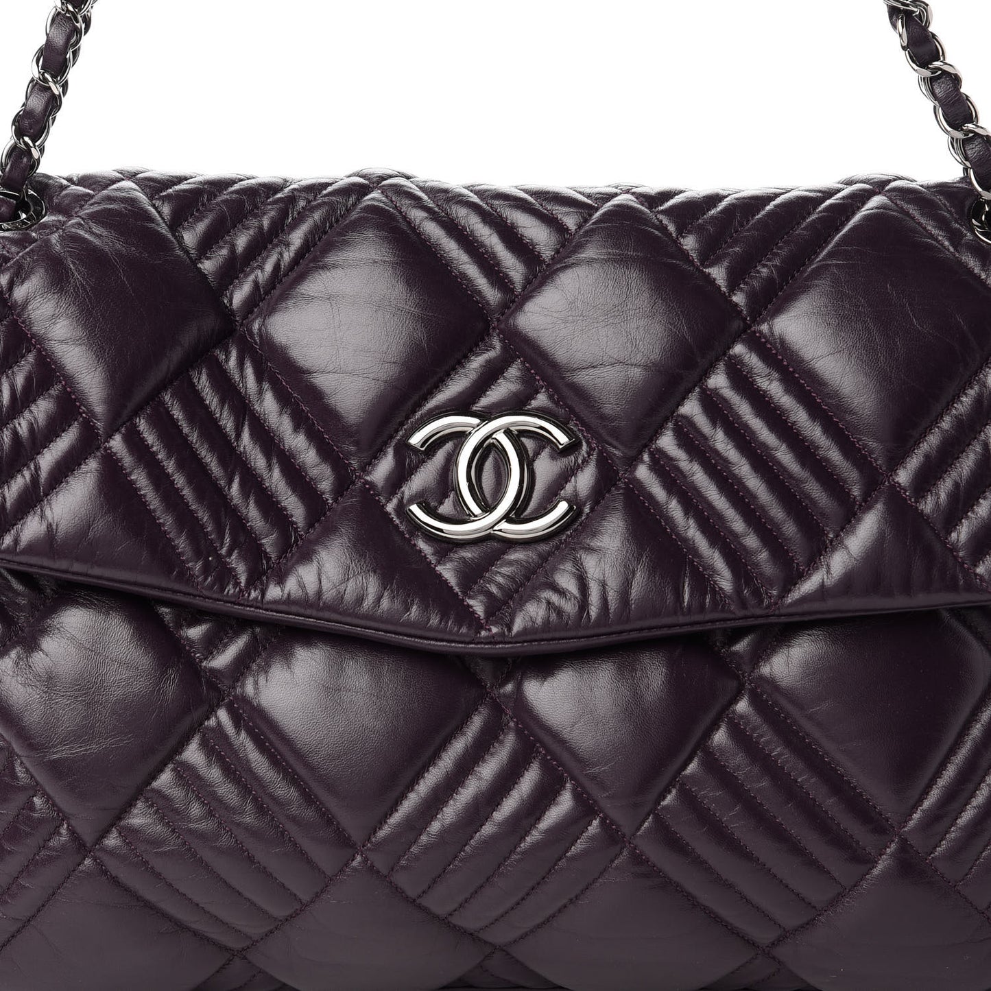 Calfskin Diagonal Quilted Flap Purple