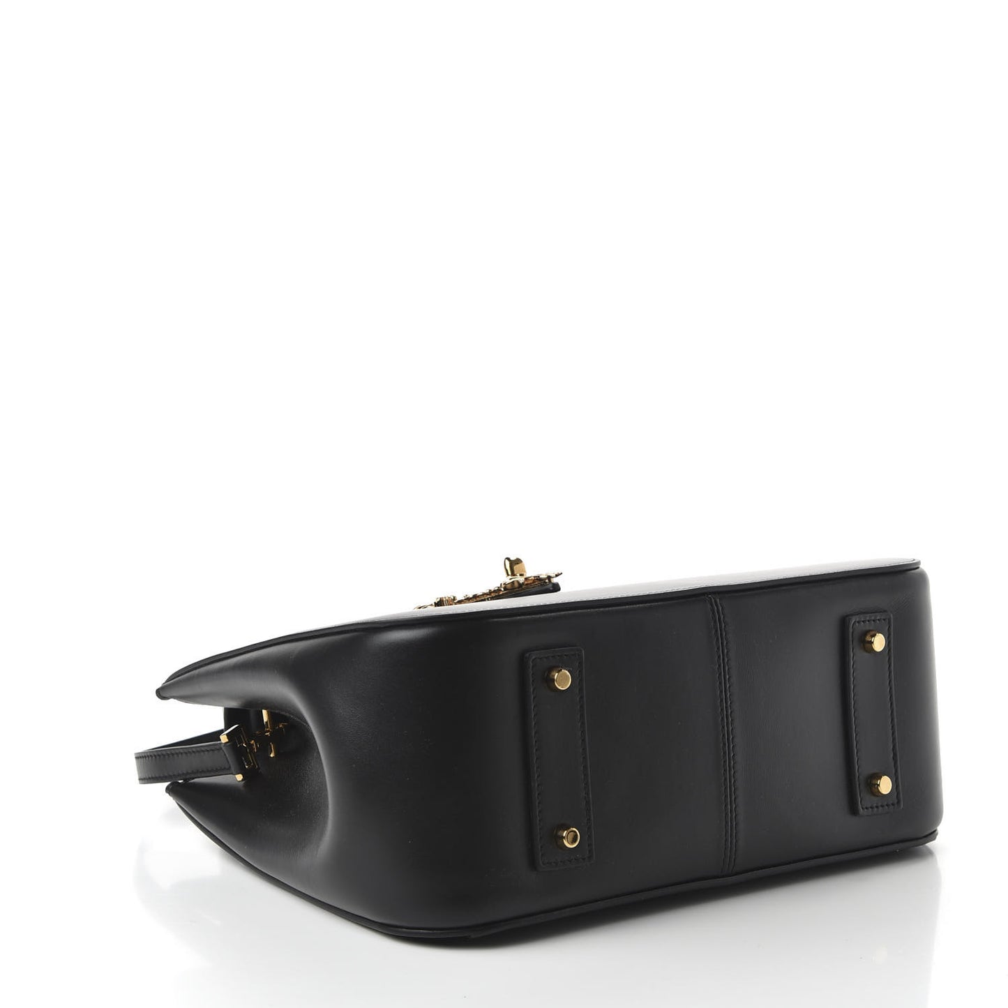 Vitello Barocco Virtus Small Top Handle Shoulder Bag Black