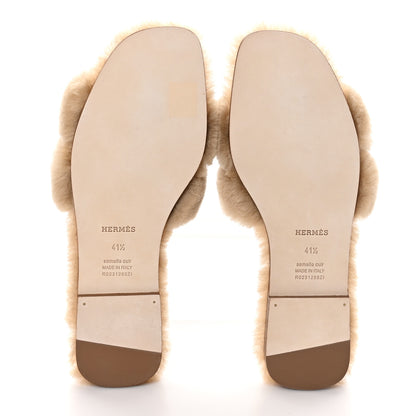 Hermes Woolskin Oran Sandals 41.5 Beige Argile 5 of 8